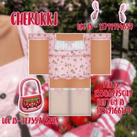 Roblox Strawberry Outfit, Strawberry Shortcake Outfits, Strawberry Outfit, Pink Princess Dress, Pink Sundress, Strawberry Shirt, Strawberry Dress, Strawberry Picking, Hello Kitty Clothes