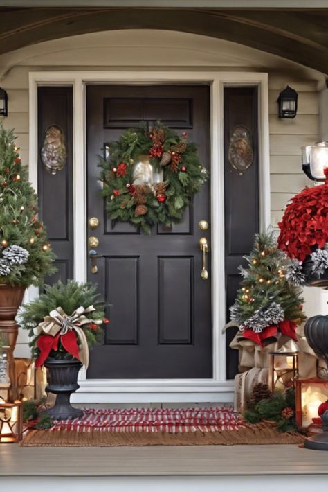 Dress up your porch with seasonal potted plants. From poinsettias to mini evergreens, find ideas for creating gorgeous holiday container gardens. Plant Inspiration, Christmas Front Porch, Front Porch Christmas Decor, Container Gardens, Porch Decor, Poinsettia, Container Gardening, Potted Plants, Front Porch