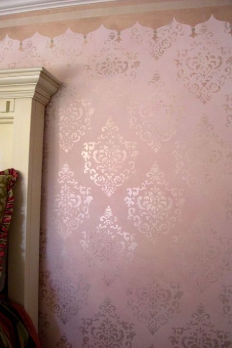 faux painting techniques for walls pink and ivory | Brocade technique by Luna Murals- teen age girls room Faux Painting Techniques For Walls, Painting Techniques For Walls, Faux Painting Techniques, Damask Patterns, Faux Walls, Faux Painting, Girly Room, Faux Finish, Wall Finishes