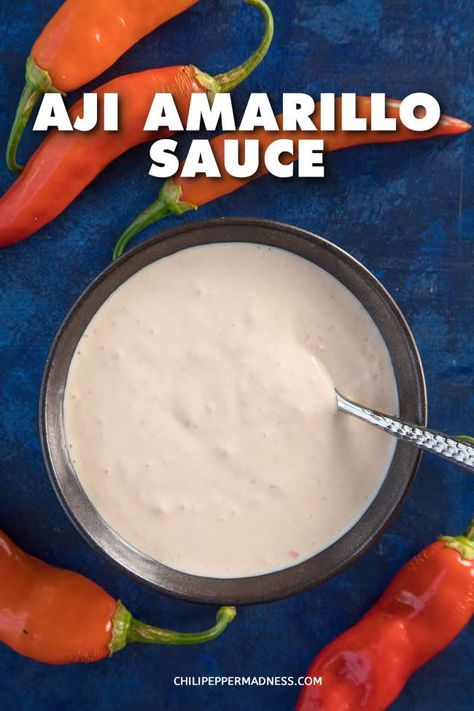 A versatile Peruvian sauce recipe, this aji amarillo sauce is made with fresh aji peppers and brings a nice level of spice to fried or roasted vegetables and any grilled meats.  It’s a wonderful table sauce. #Sauce #DippingSauce Peru Recipes, Viva Chicken, Peruvian Sauce, Aji Amarillo Sauce, Aji Amarillo Paste, Summer Dinner Recipes Grill, Chili Pepper Recipes, Peruvian Dishes, Homemade Hot Sauce