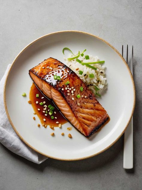 Cooked miso glazed salmon garnished with sesame seeds and green onions on a plate Miso Glazed Salmon Recipe, Miso Glazed Salmon, Recipe Web, Miso Glaze, Marinated Salmon, Healthy Salmon, Salmon And Rice, Glazed Salmon, Air Fryer Healthy