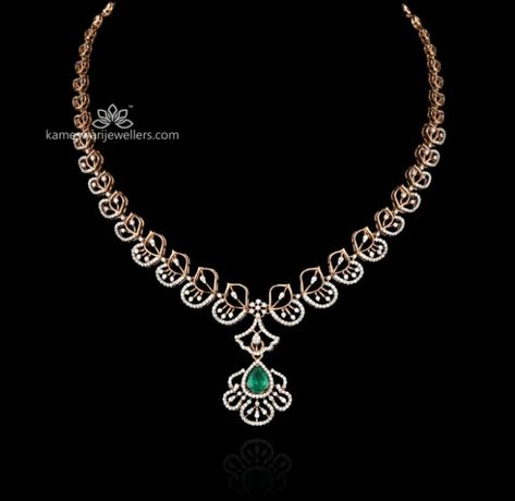 Traditional Gold Necklace, Small Diamond Necklace, Kameswari Jewellers, Gold Necklace For Women, Real Diamond Necklace, Antique Necklaces Design, Diamond Pendants Designs, Antique Gold Jewelry Indian, Choker Designs