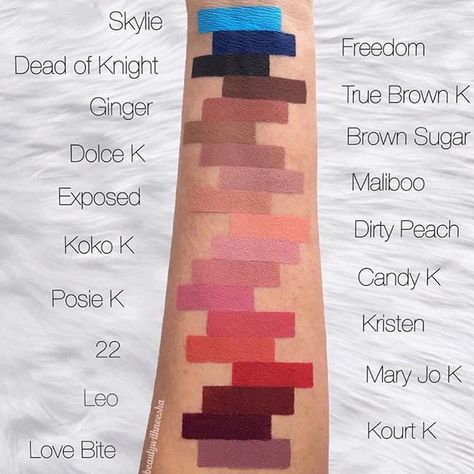 @kyliecosmetics: Beautiful swatches by @beautywithneesha ❤️                                                                                                                                                                                 More Kylie Lip Kit Swatches, Kylie Matte Lip Kit, Maquillaje Kylie Jenner, Kylie Jenner Lip, Kylie Jenner Lip Kit, Mac Velvet Teddy, Kylie Makeup, Kylie Jenner Lips, Light Pink Lip Gloss