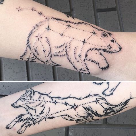 Pony Reinhardt, Fox Tattoo Design, Men's Small Tattoo, Constellation Tattoo, Bear Tattoos, Ursa Major, Fox Tattoo, Constellation Tattoos, Makeup Tattoos