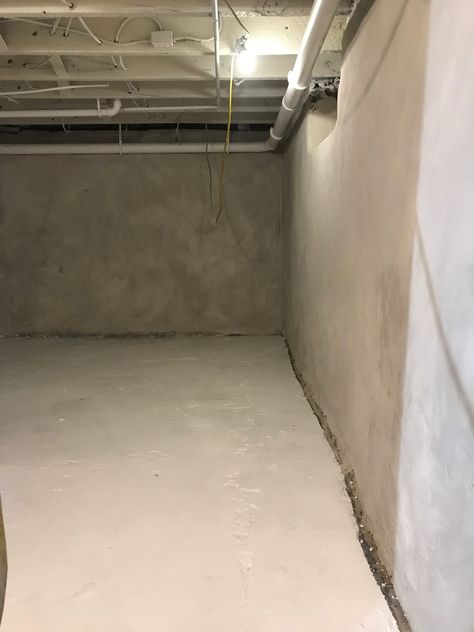 #Pearlgoesmodern Basement Progress: New Walls, Floors & Ceilings! Texture Basement Walls, Cement Wall Makeover, Stucco Basement Walls, Smooth Concrete Wall, Limewash Basement Walls, Painting Concrete Walls, Basement Laundry Room Makeover, Concrete Basement Walls, Skim Coating