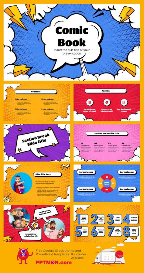 Comic Book Free PowerPoint Template and Google Slides Theme – presentation by PPTMON
Features: 25+ Design-IDEA Creative Multi-purpose Presentation For PowerPoint templates and Google slides themes

#Comic, #PPTtemplate #PPT #PowerPoint #presentation #FREEPPTTEMPLATE, #PPTDESIGN, #POWERPOINTDESIGN, #PPTTEMPLATEDOWNLOAD, #POWERPOINTTEMPLATE, #GOOGLESLIDES, #GOOGLESLIDESTHEME, #GOOGLEPRESENTATION, #FREEPOWERPOINTBACKGROUND, #PRESENTATIONDESIGN, #FREEPOWERPOINTTEMPLATES Presentation Slide Design, Cute Powerpoint Templates, Theme Presentation, Ppt Themes, Creative Powerpoint Presentations, Comic Book Template, Ppt Template Design, Presentation Slides Design, Book Presentation