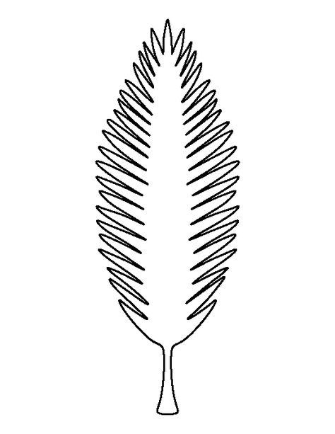 Coconut tree leaf pattern. Use the printable outline for crafts, creating stencils, scrapbooking, and more. Free PDF template to download and print at http://patternuniverse.com/download/coconut-tree-leaf-pattern/ Leaf Template Printable, Printable Outline, Printable Leaves, Paper Cactus, Hawaiian Leaf, Coconut Leaves, Tree Stencil, Palm Tree Leaves, Paper Leaves