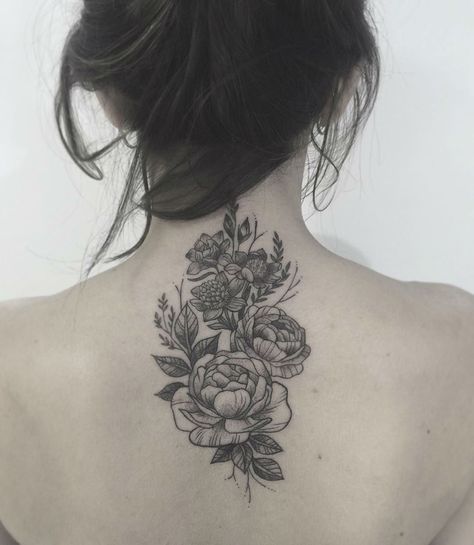 Gabriela Arzabe Creates Stunning Botanical Tattoos Neck Tattoo Cover Up, Back Of Neck Tattoos For Women, Thigh Piece Tattoos, Tatuaje Cover Up, Botanical Tattoos, Cover Up Tattoos For Women, Floral Back Tattoos, Upper Back Tattoos, Neck Tattoos Women