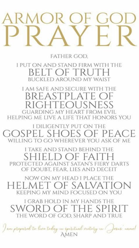 Armor Of God Prayer, Prayer Poster, Belt Of Truth, The Armor Of God, Spiritual Warfare Prayers, Prayer Wall, Spiritual Love, Christian Prayers, Armor Of God