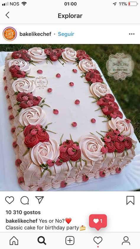 Pastel Rectangular, Sheet Cake Designs, Rectangle Cake, Birthday Sheet Cakes, Cake Decorating Piping, Valentine Cake, Cake Decorating Designs, Cake Icing, Floral Cake