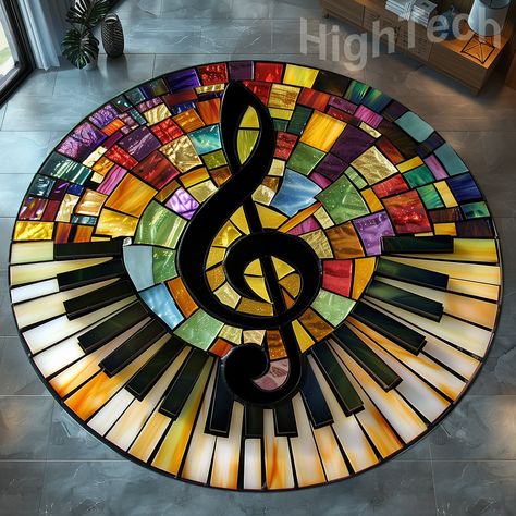 Clef Rug, Piano Keyboard Rug, Stained Glass Art Music Rug, Clef Round Rug, Round Piano Rug, Colorful Music Rug, Music Room Rug, Music Gift  HT-1373 Dear customer; Rugs come in different types, featuring different colors and patterns, each uniquely gorgeous and one of a kind. They will suit any interior design style and will add personality and style to spaces of all kinds.  Decorative Digital Printed rugs give a soft, soothing feeling on the Cotton Woven Base Our rugs are non-slip sole, cotton f Piano Rug Ideas, Piano Rug, Keyboard Rug, Music Rug, Stitch Colors, Mosaic Stepping Stones, Overlock Stitch, Mosaic Art Projects, Rug Round