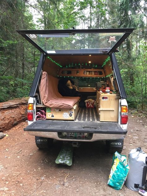 Living In Truck Bed, Living Out Of Your Car Organization, Pick Up Truck Living, Truck Build Out, Back Of Car Camping, Truck Bed Conversion, Living In Trailer, Camping Out Of Your Car, Tacoma Build Out