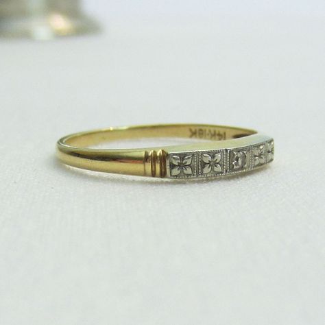 Hoop Diamond Wedding Ring with Floral Engraved Sides in White Gold, Circa 1940s. Description from etsy.com. I searched for this on bing.com/images 1930s Wedding Ring, Pretty Wedding Bands, Outlander Ring, Blossoms Band, 1930s Wedding, 1940s Wedding, Classic Weddings, We're Engaged, Eternity Rings