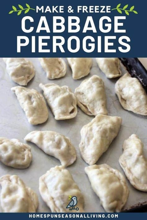 Make a big batch of bacon and cabbage pierogies and freeze the extras for eating later. Get the super easy method and recipe on my blog. Cabbage Pierogies, Cabbage Pierogi Recipe, Perogie Dough Recipe, Pierogies Homemade, Bacon And Cabbage, Bacon Cabbage, Pierogi Filling, Frozen Pierogies, Perogies Recipe