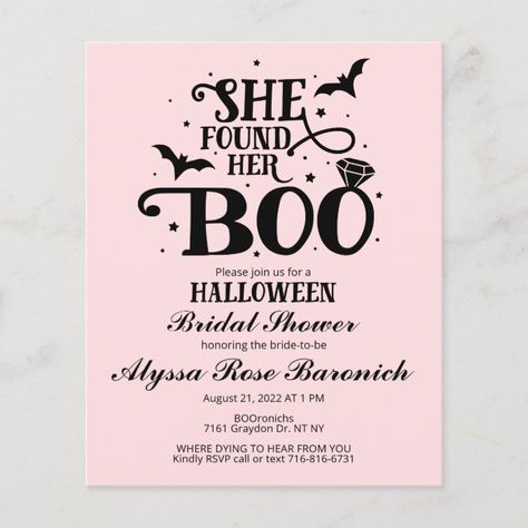 She Found Her Boo Bridal Shower Budget Invitations | Zazzle.com She Found Her Boo, Bridal Shower Budget, Halloween Bridal Showers, New Years Eve Weddings, Bridal Invitations, Boho Shops, Halloween Invitations, Bridal Shower Party, Halloween Wedding