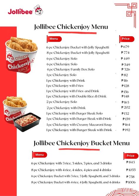 jollibee chickenjoy menu Jollibee Menu Philippines, Jolly Spaghetti, Jollibee Menu, Family Meals Kids, Peach Mango Pie, Burger Steak, Steak Menu, Beef Tapa, Sandwich Menu