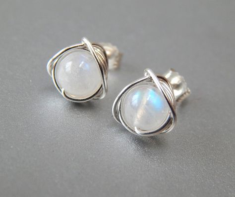 Wedding Earrings Studs, Wedding Studs, Wire Jewellery, Light Earrings, Moonstone Earrings, Small Earrings Studs, Round Stud Earrings, Moonstone Jewelry, Small Earrings