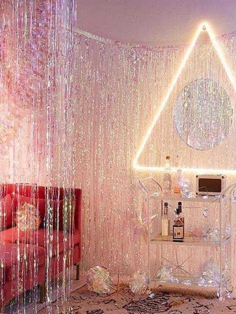 Free Returns ✓ Free Shipping On Orders $49+ ✓. 1pack Aluminum Foil Fringe Curtain- Streamers at SHEIN. Foil Fringe Curtain, Foil Curtain, Layered Curtains, Curtain Fringe, Beaded Curtains, Printed Curtains, Pink Plastic, Hanging Curtains, Curtain Bangs