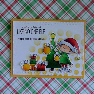 A Christmas card using the "Santa's Elves" stamp set from "My Favorite Things". Elf Cards, Santas Elves, Santa Elves, My Favorite Things Cards, Xmas Elf, Santa Elf, Mft Cards, Christmas Elves, Cas Cards