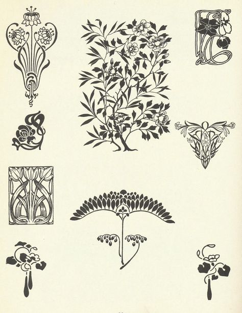 Art Deco Tatoos, Art Neauveau Tattoos, Wörter Tattoos, Fleurs Art Nouveau, Art Deco Tattoo, Architectural Ornamentation, Art Deco Flowers, Art Nouveau Tattoo, Motifs Art Nouveau