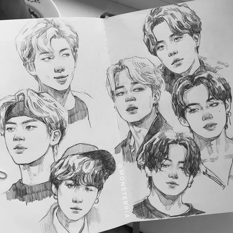 Kpop Drawing References, Bts Art Drawing, Kpop Fanart Sketch, Bts Drawing Ideas, Kpop Sketchbook, Jimin Sketch, Jimin Drawing, Kpop Sketch, Bts Sketch