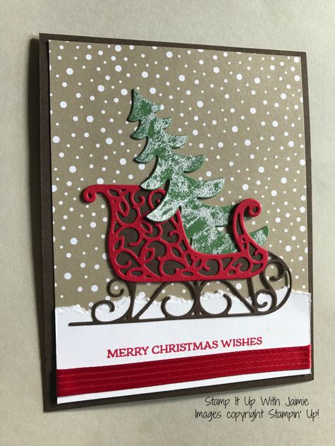 santas-sleigh-stampin-up-stamp-it-up-with-jaimie Nail Art Noel, Handmade Christmas Card, Columbus Ga, Santa's Sleigh, Homemade Christmas Cards, Merry Christmas Wishes, Xmas Trees, Stampin Up Christmas Cards, Christmas Sleigh