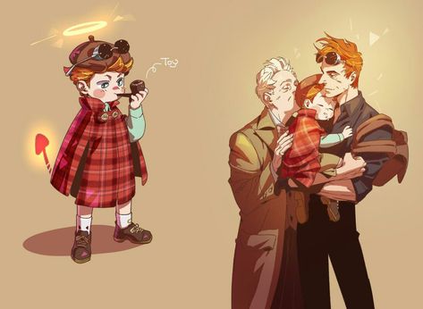 Good Omens - Aziraphale+Crowley+Adam=A happy family Omen Fanart, Good Omens Book, Ineffable Husbands, Terry Pratchett, Good Omens, Angel And Devil, Angels And Demons, Superwholock, The Hobbit