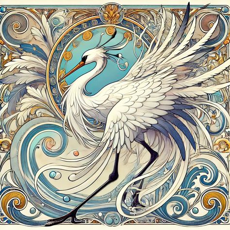 Nouveau Art Illustration, Art Nouveau Fish, Art Nouveau Animals, Fantasy Bird Art, Art Nouveau Bird, Art Nouveau Floral, Herons, Art Gallery Wallpaper, Celtic Art