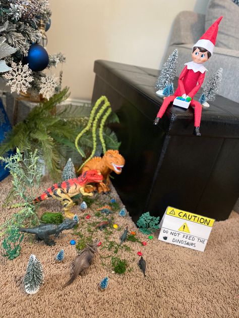 Elf On The Shelf Dont Feed The Dinosaur Ideas, Elf Dont Feed The Dinosaurs, Elf And Dinosaurs, Elf Dinosaur Ideas, Elf On The Shelf Dinosaur Ideas, Dinosaur Ideas, Diy Elf, Shelf Elf, Awesome Elf On The Shelf Ideas