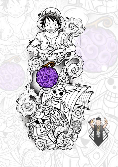 One Piece Sleeve Tattoo, One Piece Anime Tattoo Ideas, Luffy Tattoo Design, One Piece Anime Tattoo, Luffy Tattoo Ideas, Luffy Tattoo, Cute Monsters Drawings, Blue Rose Tattoos, Dragon Ball Tattoo