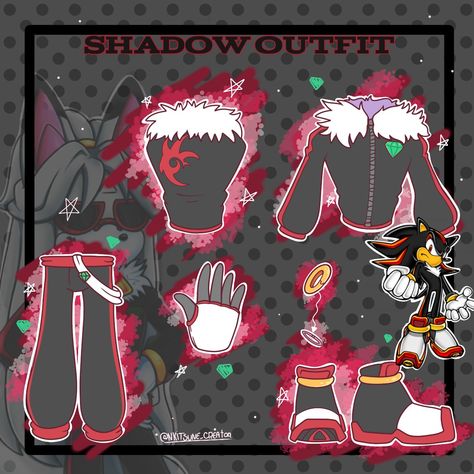 SonicXcreation Shadow The Hedgehog Outfit Ideas, Shadow The Hedgehog Outfit, Shadow The Hedgehog Cosplay, Shadow Cosplay, Shadow Outfit, Cosplay Patterns, Outfit Drawings, Draw Sonic, How To Draw Sonic