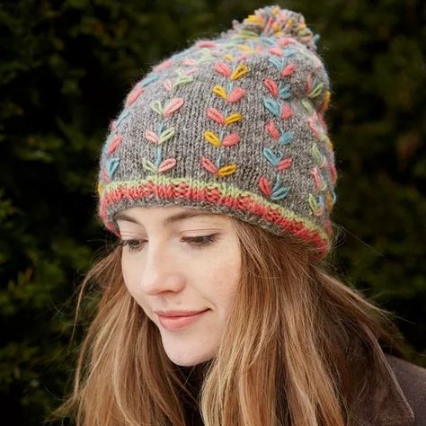 Embroidered Leaf, Leaf Patterns, Simple Leaf, Embroidered Leaves, Bobble Hats, Grey Beanie, Wool Wash, Stylish Hats, Inspired By Nature