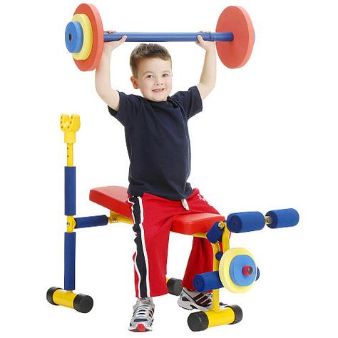 This is so adorable!! A foam weight bench for toddlers, so they can be just like their daddy. Fitness Toys, Kids Bench, Kids Gym, Weight Bench, Fun Fitness, Weight Benches, Video Recipes, Entertainment Room, Outdoor Toys