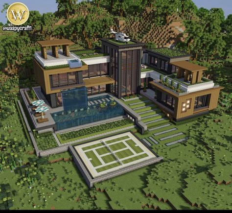 Modern Mountain Home Minecraft, Barndominium Minecraft, Mincraft Idea Houses Mansion, Modern Cabin Minecraft, Minecraft Beautiful Builds, Mincraft Mansions Ideas House, Minecraft Hotel Lobby Ideas, Minecraft Houses Large, Minecraft Modern Ideas