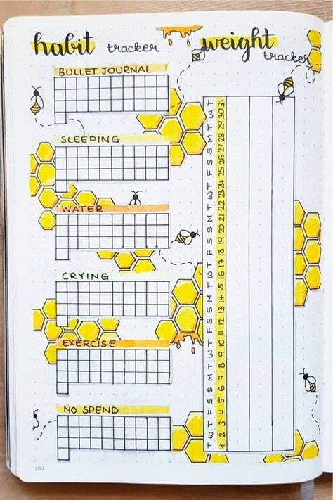 Bee Bullet Journal, Bullet Journal Spread Ideas, Journal Spread Ideas, Crazy Laura, Bullet Journal Spreads, Bullet Journal Ideas Templates, To Do Planner, Habit Tracker Bullet Journal, Creating A Bullet Journal