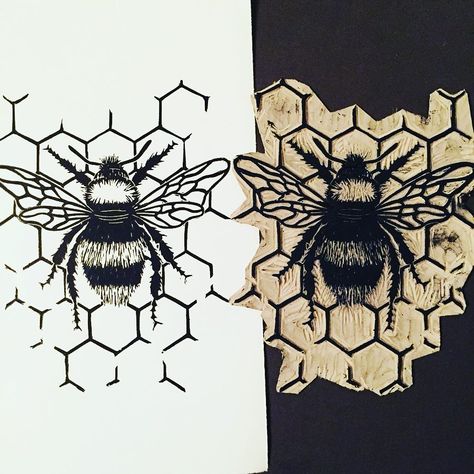 Claire McKay (@clairemckaydesigns) • Instagram photos and videos Bee Linocut, Linocut Printmaking, Coloured Background, Lino Art, Graphisches Design, Relief Printing, Linocut Art, Creating Artwork, Bee Art