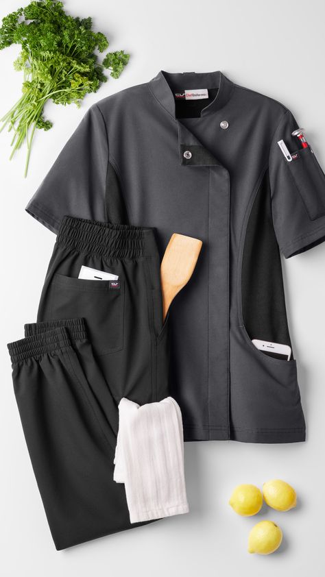 Stretchy, lightweight & durable Chef Coats For Women, Chef Coat Design For Women, Chef Outfit Women Style, Chef Uniform Women, Chef Coat Design, Chef Fashion, Chef Jackets Design, Chef Outfit, Chef Clothing