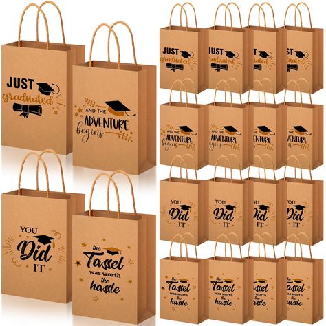 PRICES MAY VARY. Chic Design: these paper gift bags are printed with graduation elements, including graduation hat and more related graphics, creating a warm party atmosphere Quality Material: these graduation treat bags are made of reliable and sturdy paper, safe and stable, printed with clear patterns and bright colors; The handle design can also give you a convenient using experience Size Information: each gift bag measures about 8.27 x 5.91 x 3.15 inches/ 21 x 15 x 8 cm, which can also satis Graduation Treat Bags, High School Graduation Gift Basket, Graduation Gift Basket, Graduation Treats, Graduation Paper, Just Graduated, Graduation Party Themes, High School Graduation Gifts, Graduation Party Favors