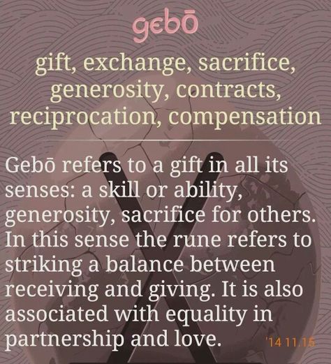 RUNE OF THE DAY.   GEBO  Blessings,... {\○/}  )♡( Gebo Rune Meaning, Rune Spreads, Wiccan Sigils, Gebo Rune, Rune Symbols And Meanings, Rune Magic, Digital Grimoire, Runes Meaning, Rune Reading