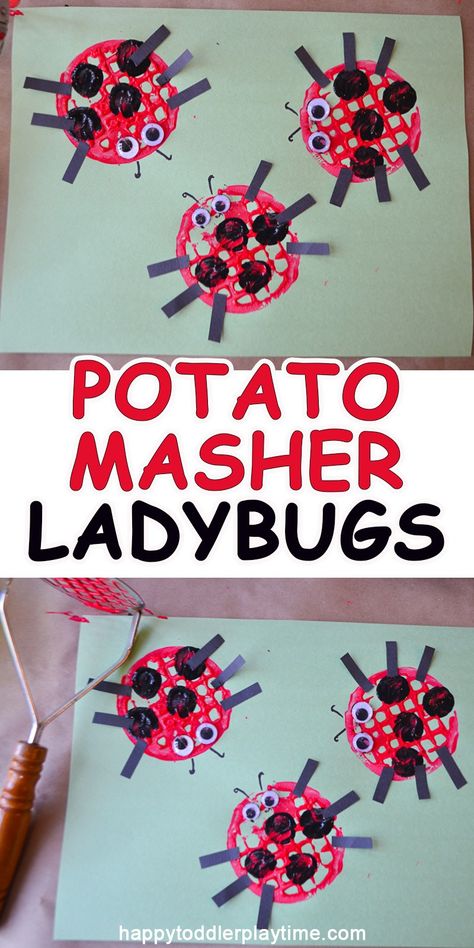 Potato Masher Ladybug Craft – HAPPY TODDLER PLAYTIME Insect Activities For Toddlers, Insect Study, Ladybug Craft, Bug Activities, Insects Preschool, Bugs Preschool, Insect Activities, April Crafts, Insect Crafts