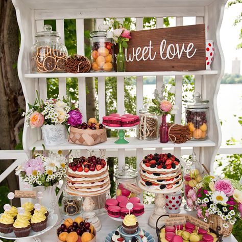 10 Dessert Table Ideas to Make Your Wedding Reception Unforgettable | Taste of Home Summer Dessert Table, Wedding Dessert Table Ideas, Wedding Dessert Table Decor, Dessert Table Ideas, Rustic Wedding Foods, Sweets Bar, Rustic Wedding Showers, Dessert Bar Wedding, Dessert Table Decor