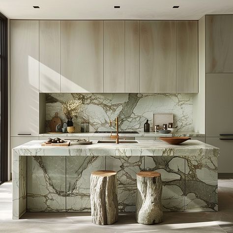 Cool tones and bringing nature indoors. Concept by @soulteriors Imagined with AI. #kitchendesign #inteiordesign #nature #ming #marble #kitchen #ai #kitchen #organic #texture #design #interiordesign #interior #interiordesigner Green Marble Kitchen, Light Kitchens, Inteior Design, Dark Green Kitchen, Marble Kitchen, Instagram Cool, Inside Design, House Design Kitchen, Tall Trees