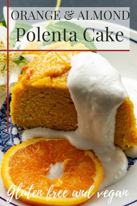 Orange vegan and gluten free polenta cake Polenta Cake, Orange Polenta Cake Recipe, Vegan Polenta Cake, Olive Oil Polenta Cake, Almond Polenta Cake, Vegan Orange And Almond Cake, Lemon Polenta Cake Gluten Free, Lemon Polenta Cake Nigella, Orange Polenta Cake