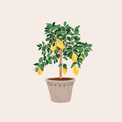 Lemon Plant, Home Artwork, Tree House Designs, Interior Illustration, Plant Aesthetic, Botanical Poster, Plant Drawing, Vintage Graphic Design, Tree Illustration