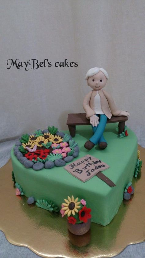 Garden cake  - Cake by MayBel Gardening Cakes For Women, Gardener Birthday Cake, Gardening Theme Cake For Men, Gardener Cake, Birthday Cake For Gardeners, Fondant Man, Birthday Cake Quotes, Flowers Birthday Cake, Birthday Cake For Men