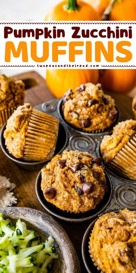 These Pumpkin Zucchini Muffins are moist, tender, slightly sweet, and filled with warm spices that bring out the best fall flavors. Enjoy for breakfast, brunch, or a satisfying snack. Pumpkin Apple Zucchini Muffins, Winter Squash Muffins, Wfpb Pumpkin Muffins, Pumpkin Zucchini Protein Muffins, Pumpkin Spice Zucchini Muffins, Pumpkin Zucchini Muffins, Pumpkin Breakfast Recipes, Zucchini Recipes Healthy, Fall Fun Food