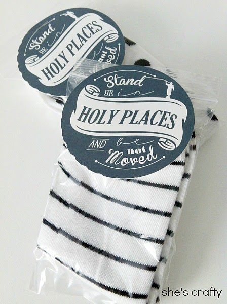 Girls Camp Handouts - gift ideas for Young Women Camp - socks Stand in Holy Places Gift Ideas For Young Women, Camp Treats, Girls Camp Handouts, Girls Camp Gifts, Camp Gifts, Pillow Treats, Lds Girls Camp, Girls Camp Crafts, Camp Socks