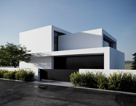 Yeu Jin on Behance White Architecture, Modern Villa Design, Modern House Facades, White Building, Modern Architecture House, Contemporary House Design, Minimalist Architecture, House Architecture Design, Facade Design