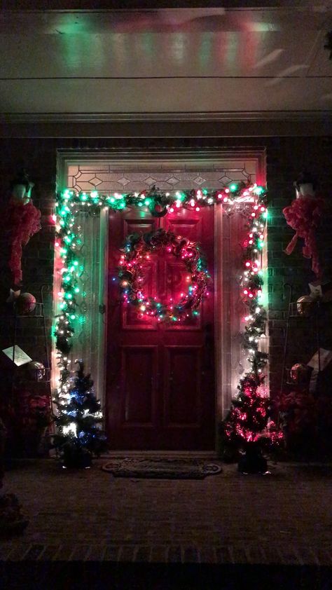 This is the TREE DAZZLER, but instead of putting it on my tree, I put it around my front door!  Those are rotating fiber optic trees at the bottom. Tree Dazzler, Fiber Optic, The Tree, Holidays And Events, Time Of The Year, Tis The Season, Wonderful Time, Front Door, Holiday Season