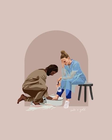 Jesus Washing Feet Art, Nursing Wallpaper, Nursing School Motivation, Nurse Inspiration, Nurse Aesthetic, Jesus Drawings, Med School Motivation, Jesus Artwork, Medical School Motivation